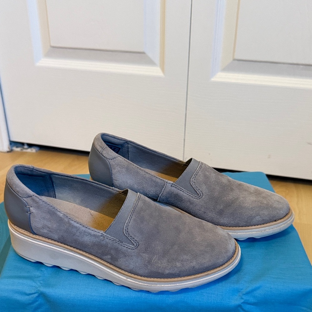 Size 7 1/2 gray suede loafers